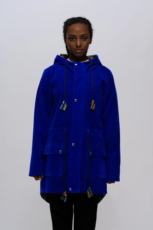 【LOOKSLIKEAVIDO】キベラスラム製  ギモノコートブルー | ビヨンセ注目 売上20%寄付 エシカルファッション