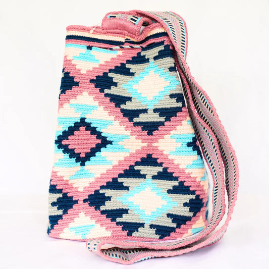 【la narrativa】コロンビア先住民族ワユー手編みバッグ モチーラ・ドスエブラス・スペシャル L スカイブルー | 一点物 フェアトレード ショルダーバッグ