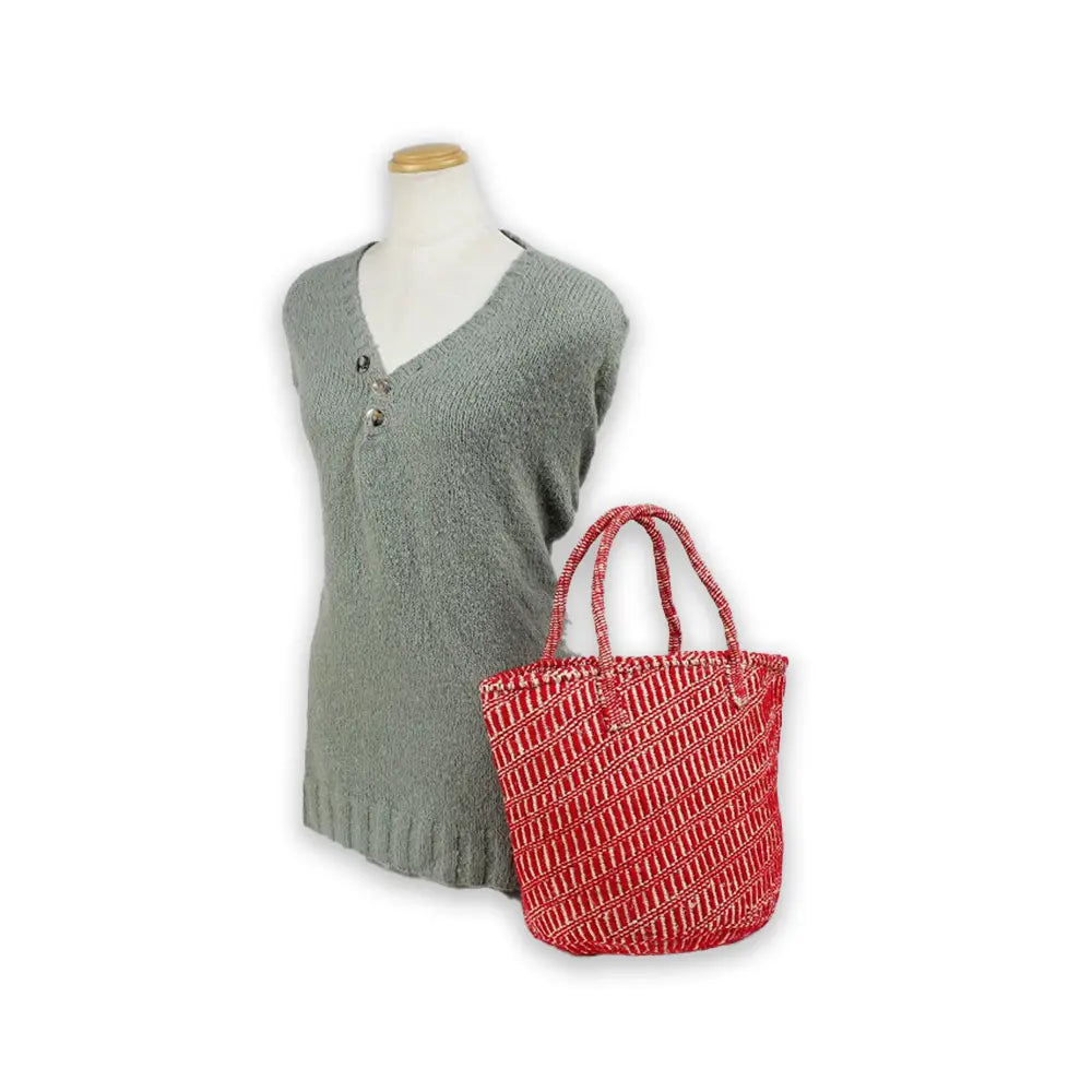 CROSS TRADE Acrylic Wool Sisal Bag, Red, 10 inches | Made in Kenya, Large Capacity, Ethical