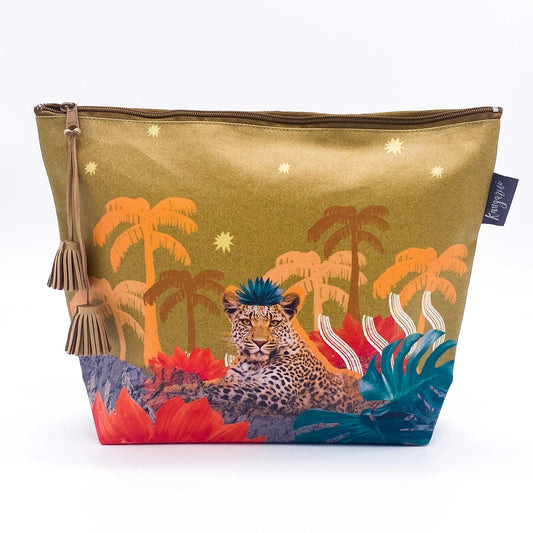 大容量 | 旅行・化粧品収納 | 撥水加工 エシカル雑貨 Kangarui カンガルイ サファリポーチ Sandy Leopard サンディレオパルド L