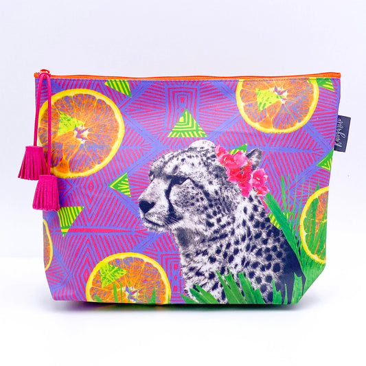 大容量 | 旅行・化粧品収納 | 撥水加工 エシカル雑貨 Kangarui カンガルイ サファリポーチ Citrus Cheetah シトラスチーター L