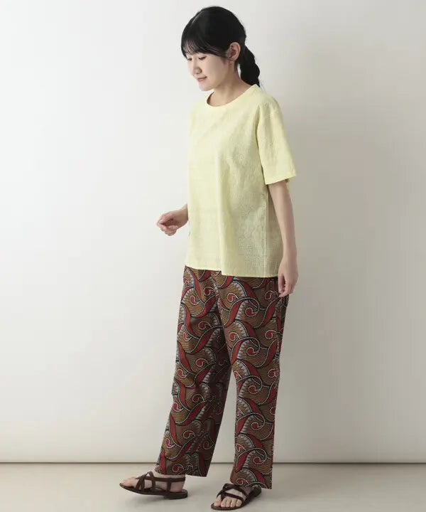 【artipur】大地のアフリカンプリント コットンバレルパンツ ブラウン｜綿100% 柄パンツ ワンサイズ