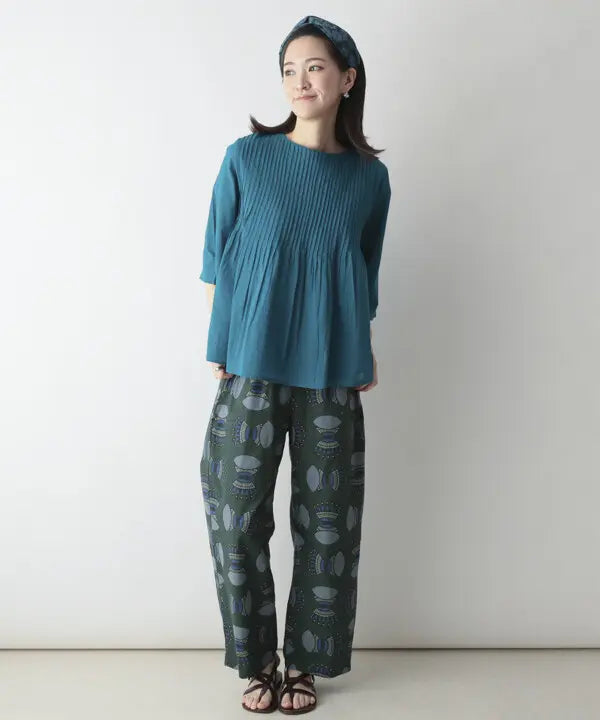 【artipur】大地のアフリカンプリント コットンバレルパンツ ブラウン｜綿100% 柄パンツ ワンサイズ