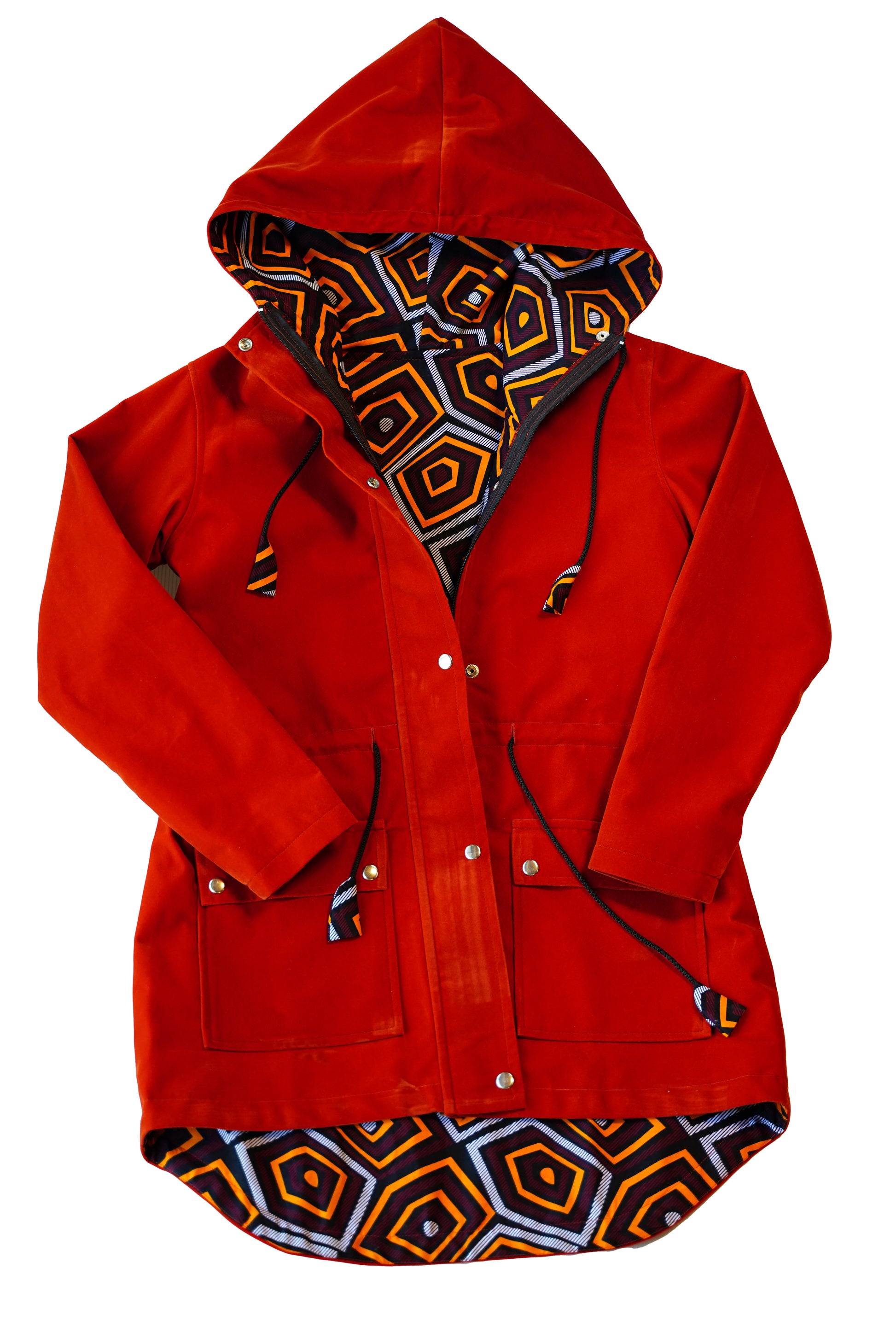 ギモノコート スカーレット（アフリカ布とベルベットのコート メンズ・レディース両対応）表　 商品イメージ